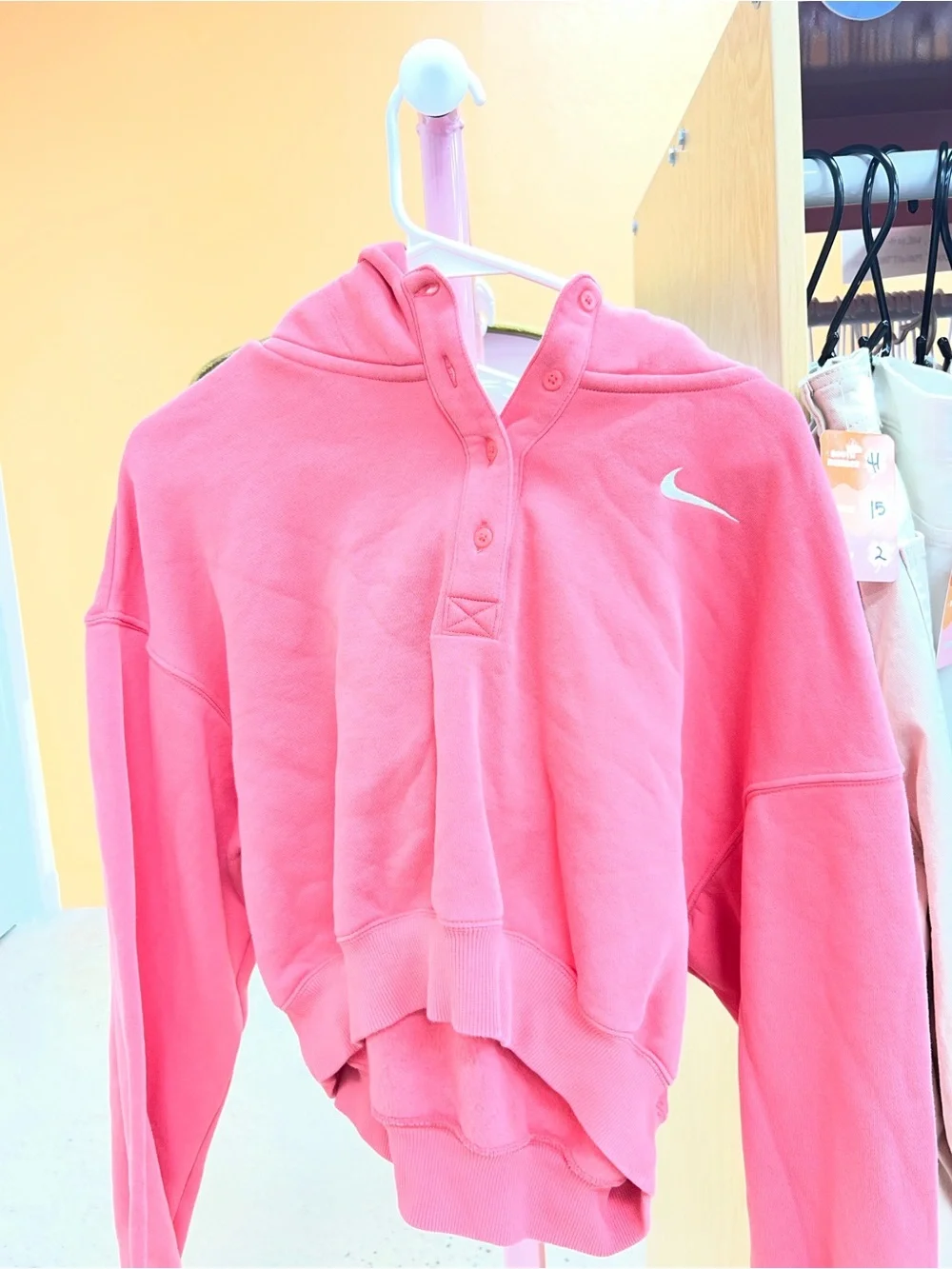 Nike Coral-Pink Button-Placket Hoodie